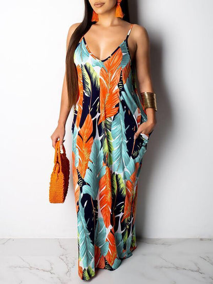 Printed V-Neck Cami Dress