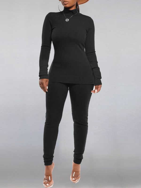 Solid Turtleneck Top & Pants Set