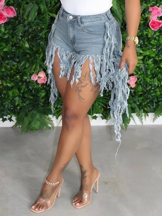 Morchique Fringe Combo Denim Shorts