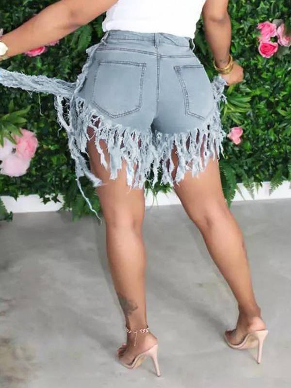 Morchique Fringe Combo Denim Shorts