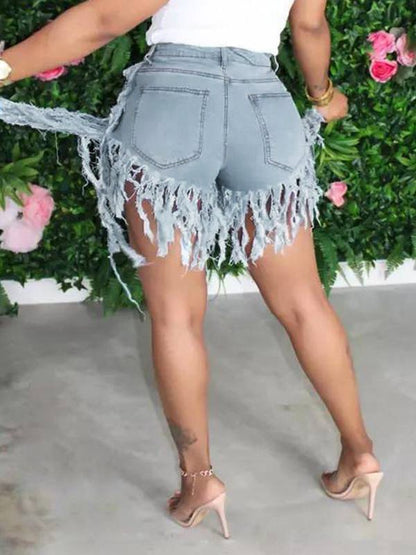 Morchique Fringe Combo Denim Shorts