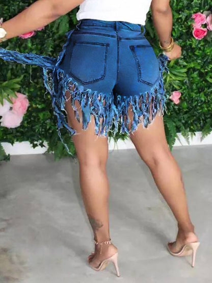 Morchique Fringe Combo Denim Shorts