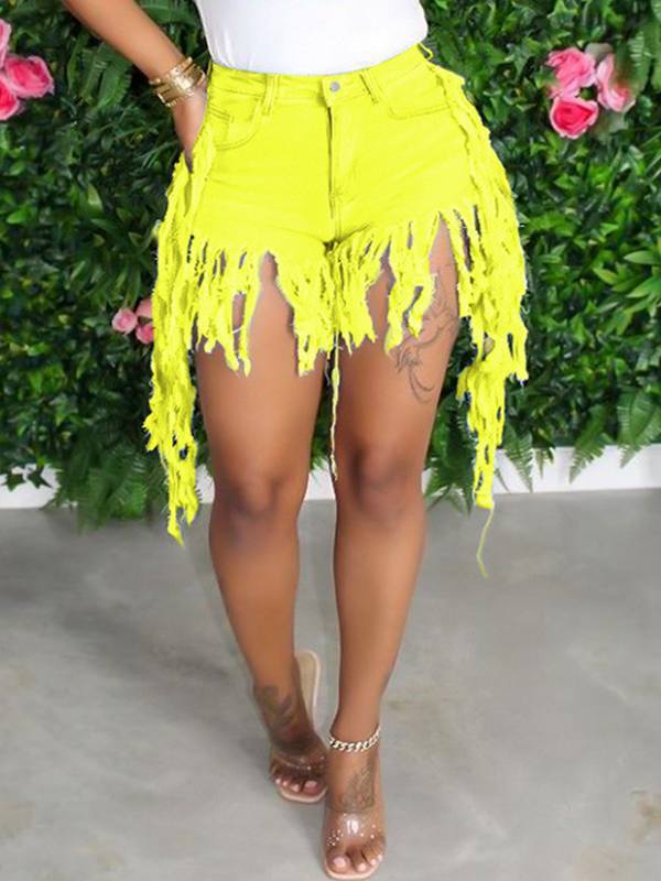 Morchique Fringe Combo Denim Shorts