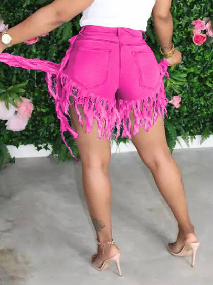 Morchique Fringe Combo Denim Shorts
