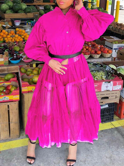 Tulle-Combo Puff-Sleeve Shirt