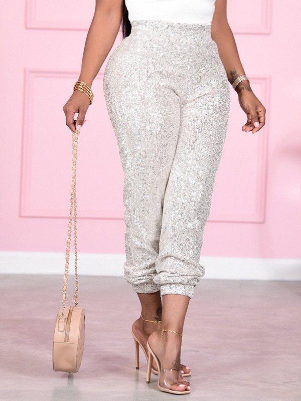 Sequin Jogger Pants -- sold out Silver