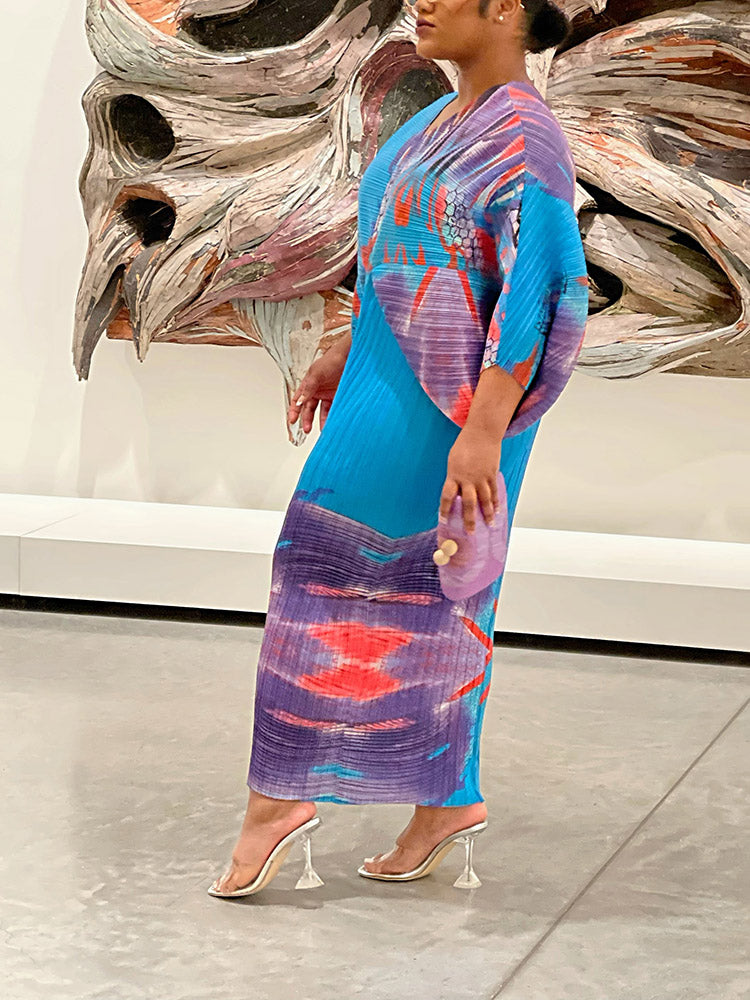 Print Pleated Midi Dress