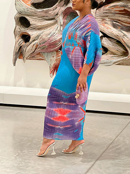 Print Pleated Midi Dress