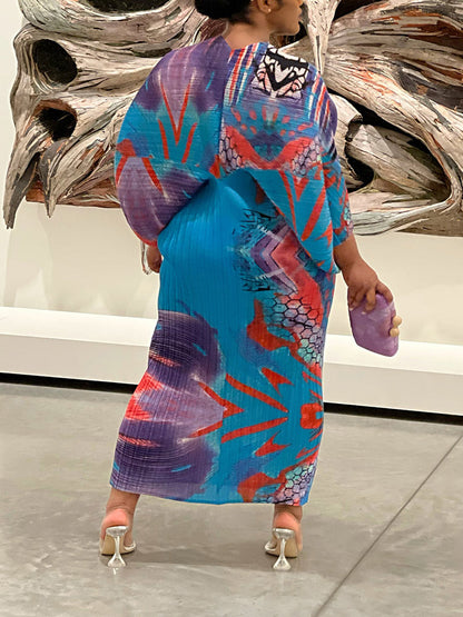 Print Pleated Midi Dress