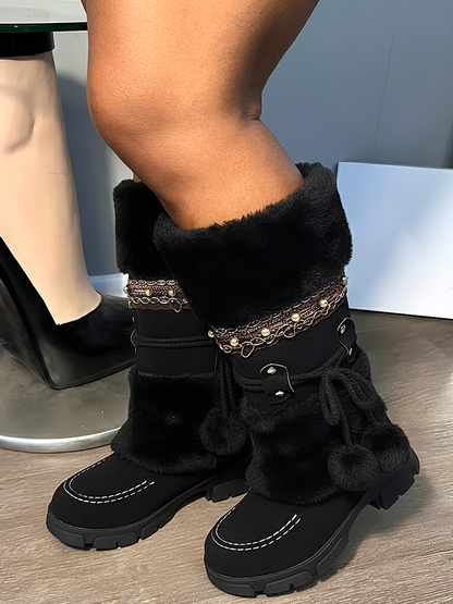 Suede Pom-Pom Snow Boots