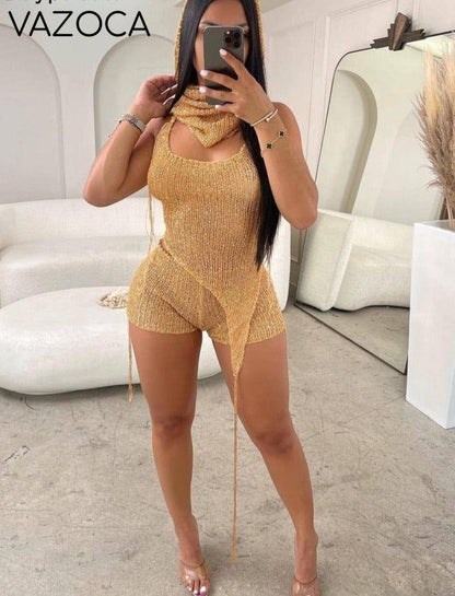 Glitter Sequins Crochet Short Set