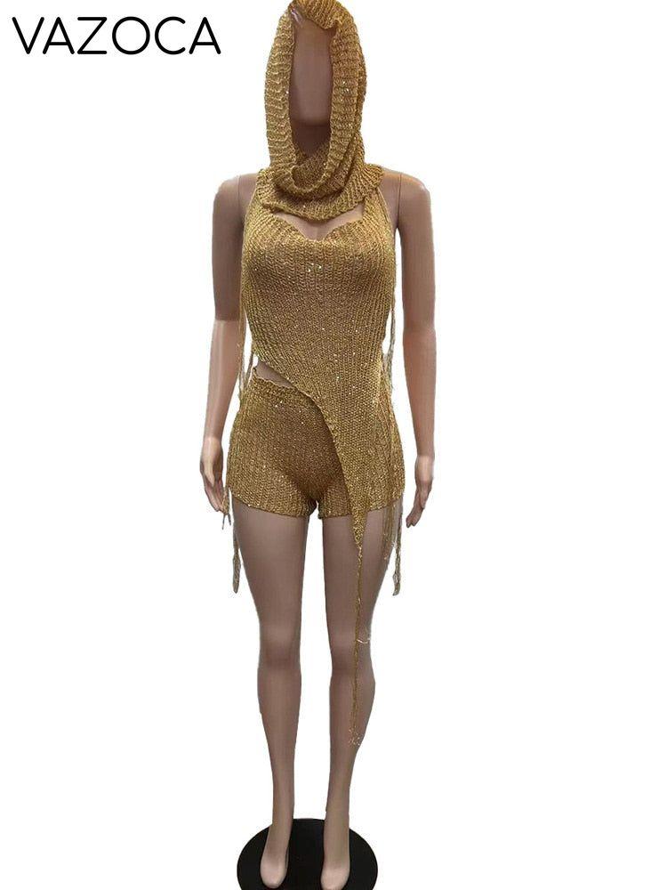 Glitter Sequins Crochet Short Set