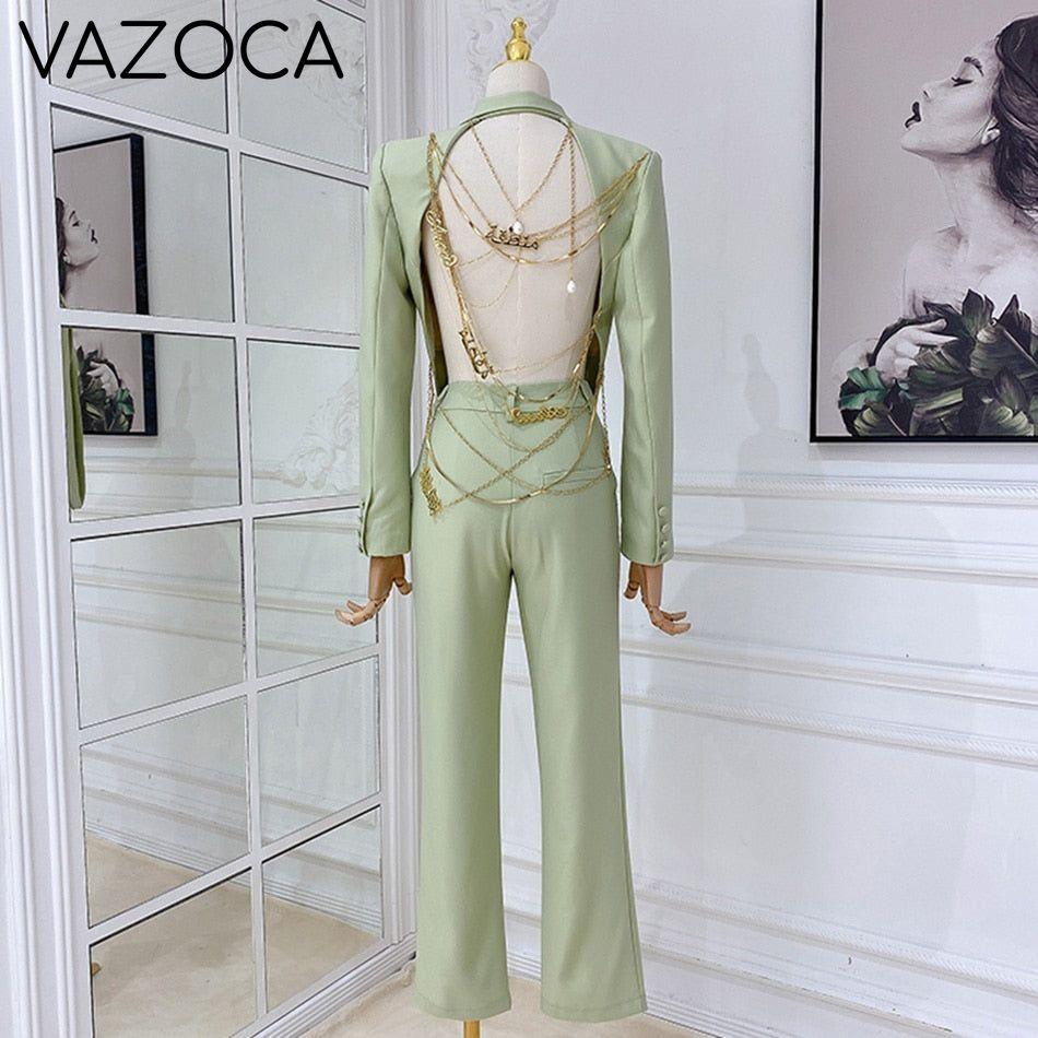 Gold Chain Blazer & Crystal Pants