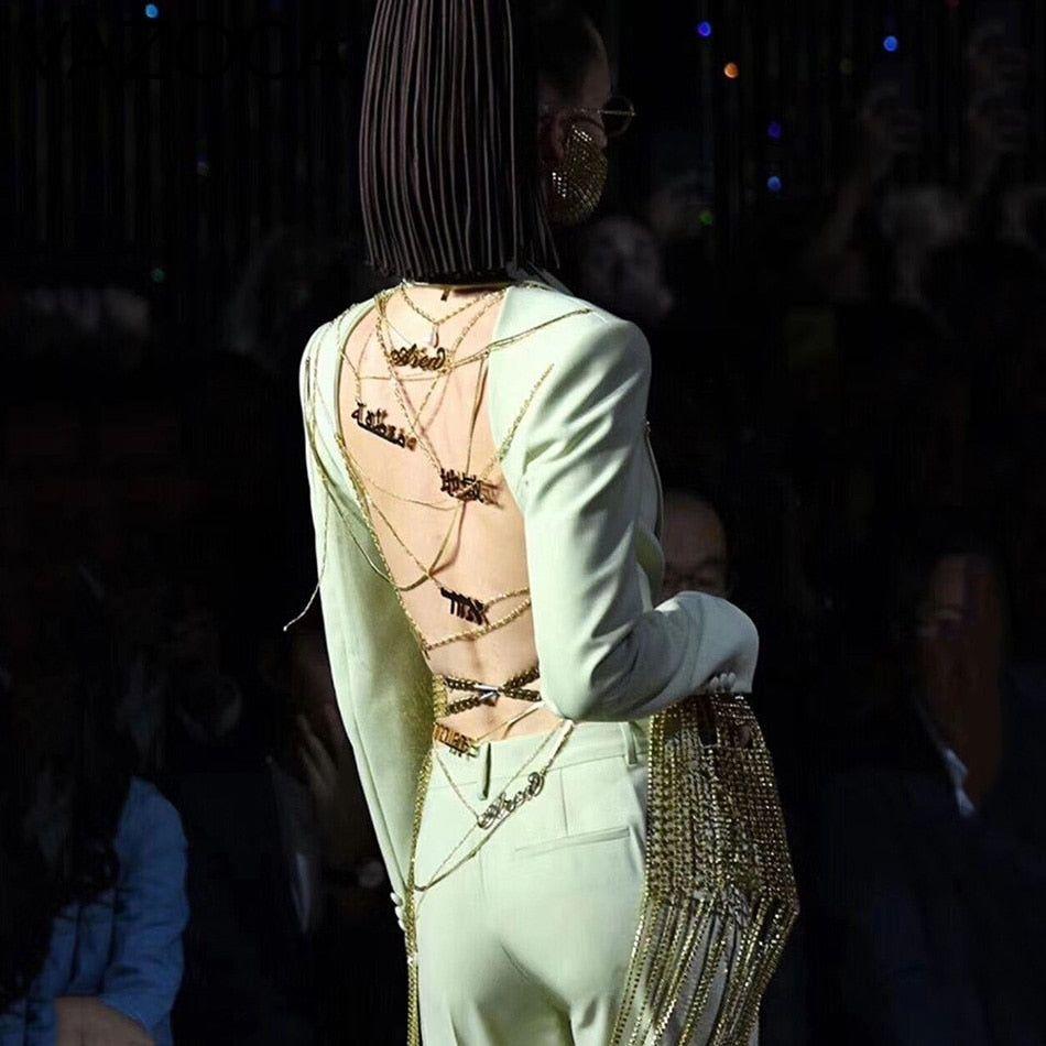 Gold Chain Blazer & Crystal Pants