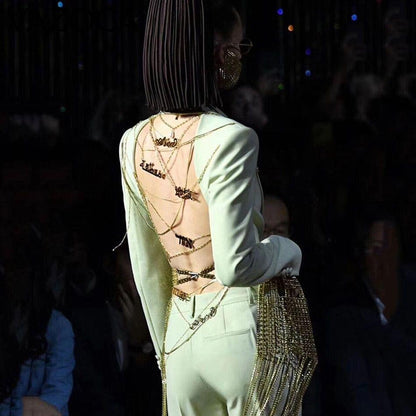 Gold Chain Blazer & Crystal Pants