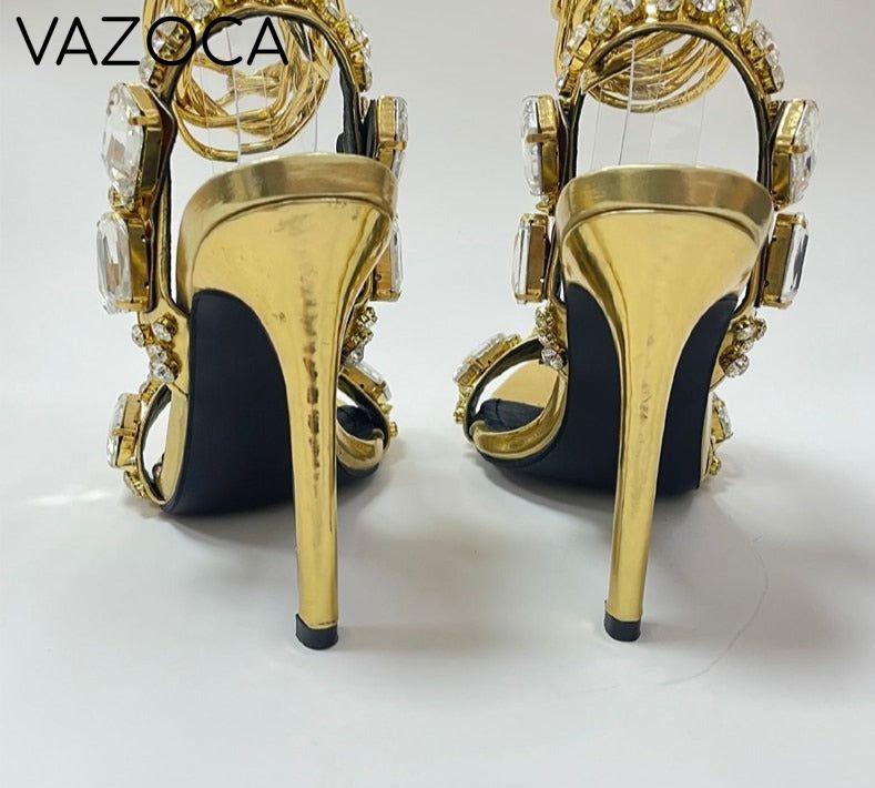 Golden Ankle Lace-Up High Heels