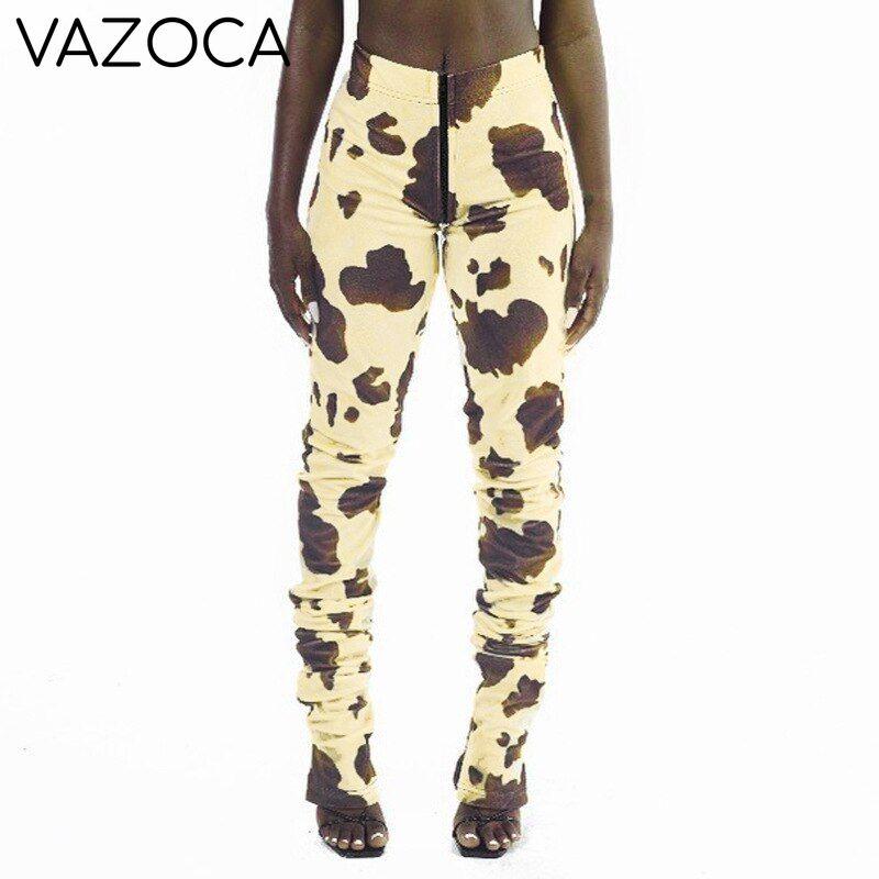 Cow Print Zipper Pants