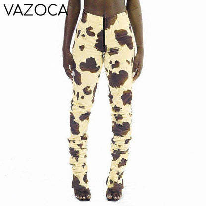Cow Print Zipper Pants