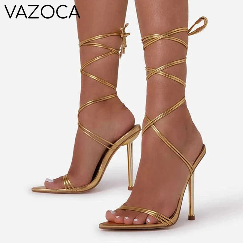 Gladiator Pointed Toe Lace-Up Stiletto Heels