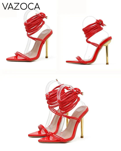 Gladiator Pointed Toe Lace-Up Stiletto Heels