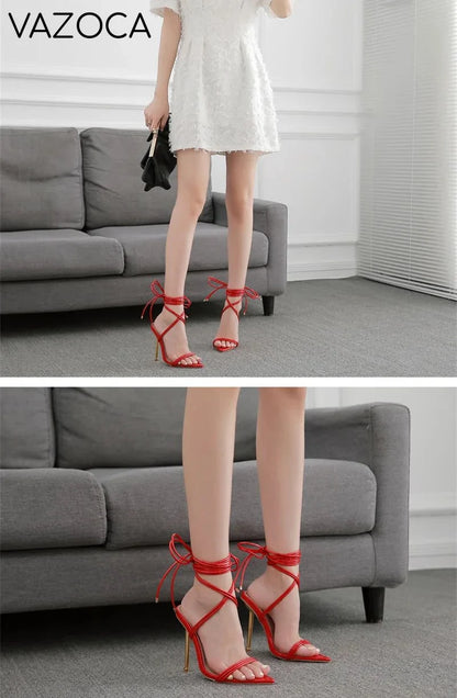 Gladiator Pointed Toe Lace-Up Stiletto Heels