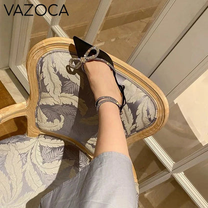 Rhinestone Bowknot Silk Pointed Toe High Heels