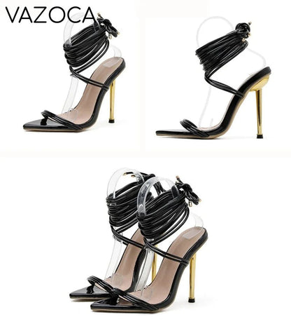 Gladiator Pointed Toe Lace-Up Stiletto Heels