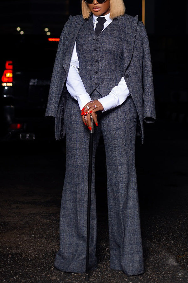 Stylish Plaid Three-Piece Suit