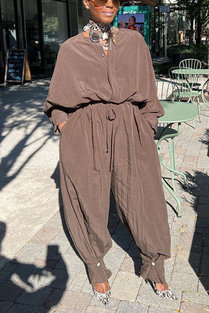 Casual Drawstring Cuffed Jumpsuit