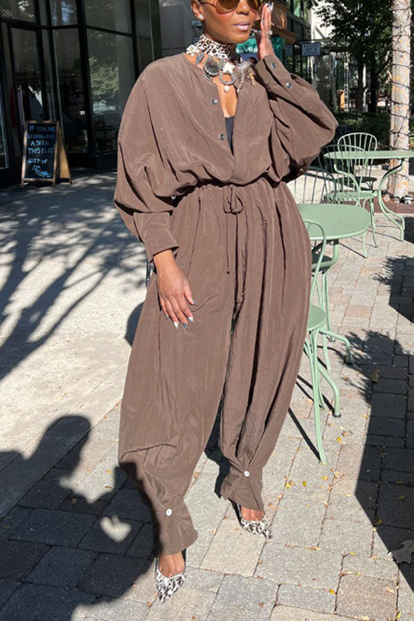 Casual Drawstring Cuffed Jumpsuit