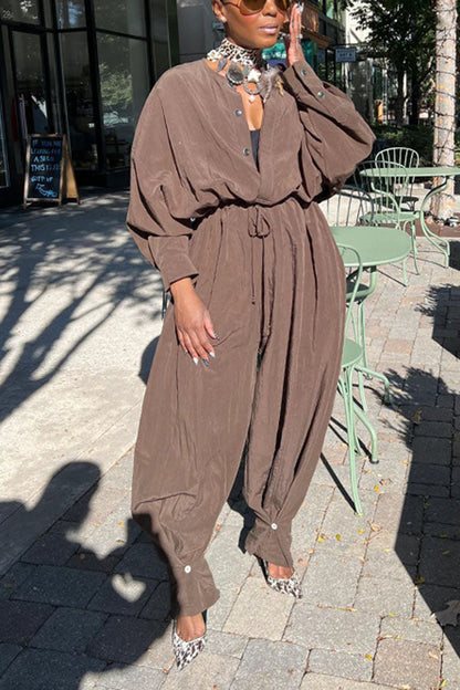 Casual Drawstring Cuffed Jumpsuit