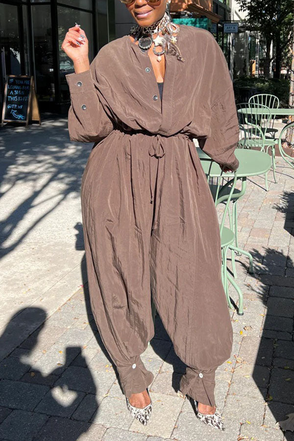 Casual Drawstring Cuffed Jumpsuit