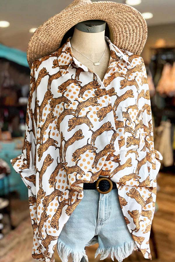 Oversized Dot Tiger Print Blouse