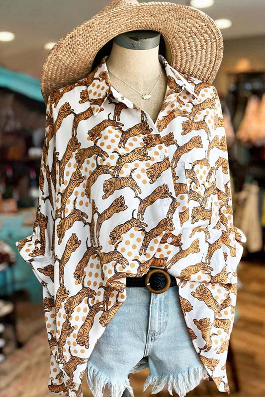 Oversized Dot Tiger Print Blouse