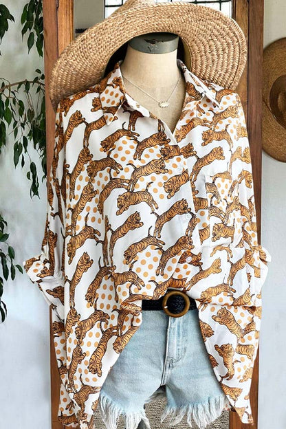 Oversized Dot Tiger Print Blouse