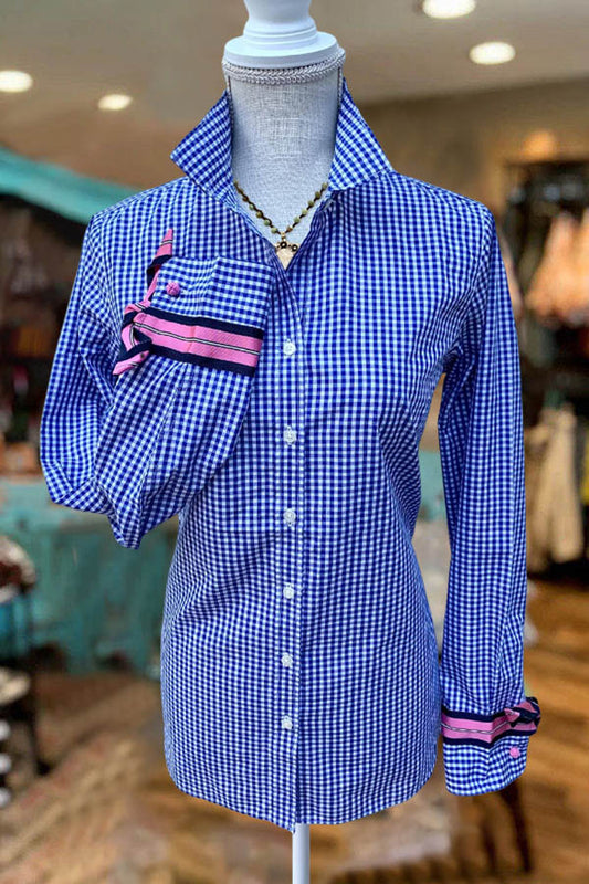 Check Ribbon French Cuff Blouse