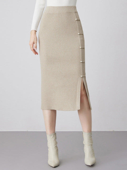 Autumn/Winter Mid-Length High-Waisted Slimming Slit A-Line Wrap Hip Skirt