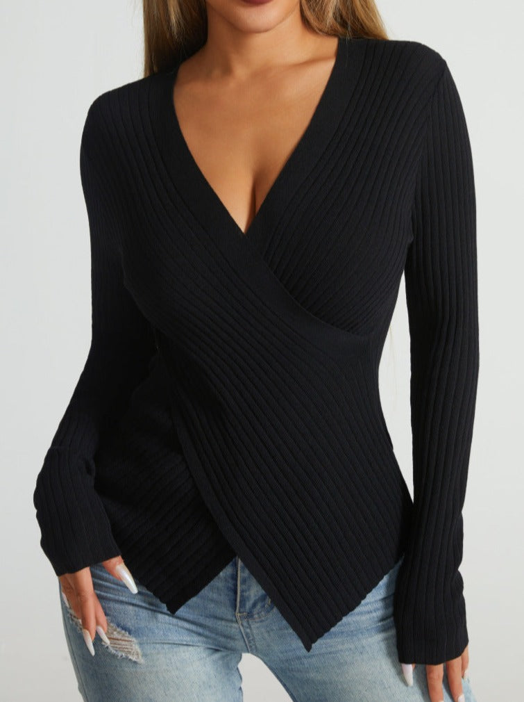 New Irregular Cross Sweater Blouse For Autumn And Winter