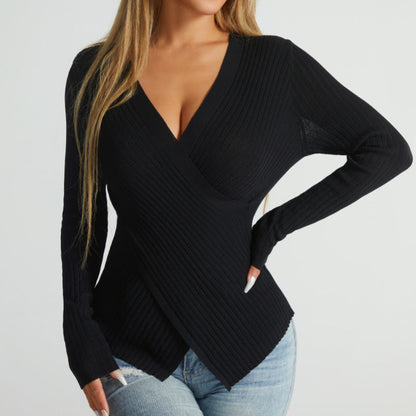 New Irregular Cross Sweater Blouse For Autumn And Winter