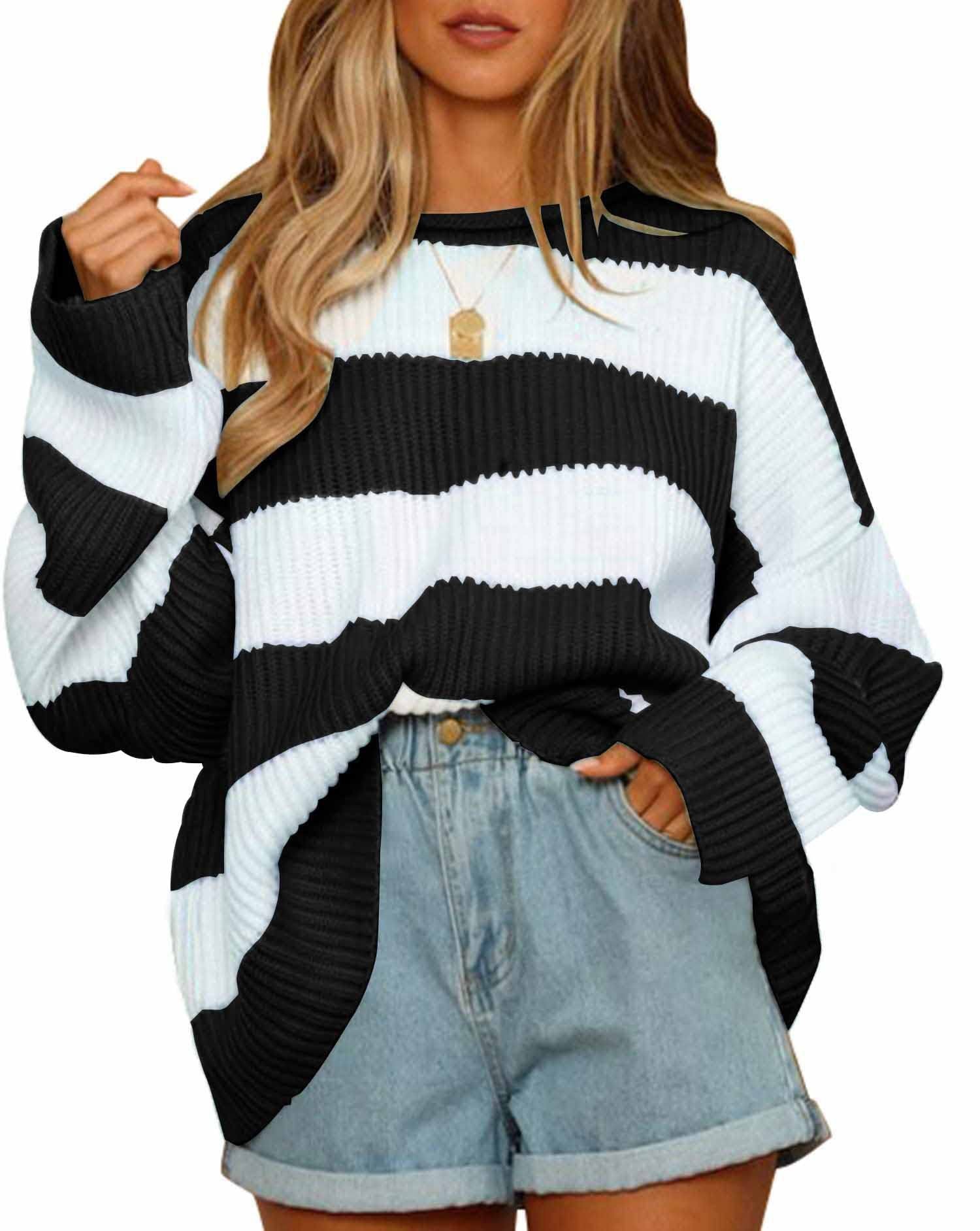 Autumn And Winter Crew-Neck Long-Sleeved Matching Striped Knitwear