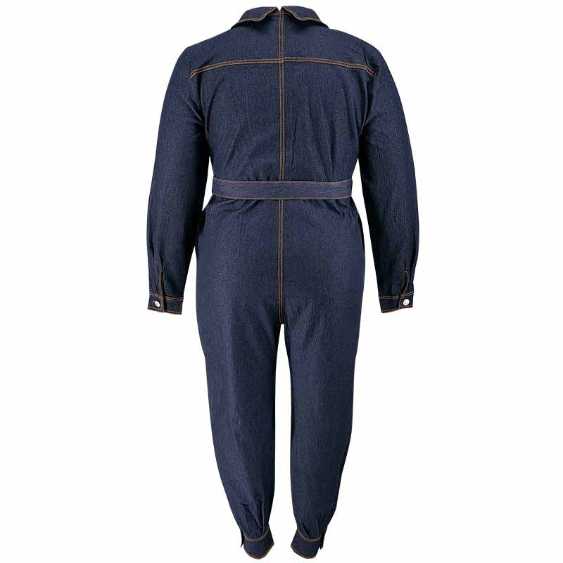 Autumn/Winter Slim V-Neck Casual Plus-Size Denim Jumpsuit For Women