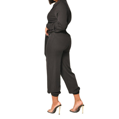 Sexy Long-Sleeved European And American Women's V-Neck Jumpsuit