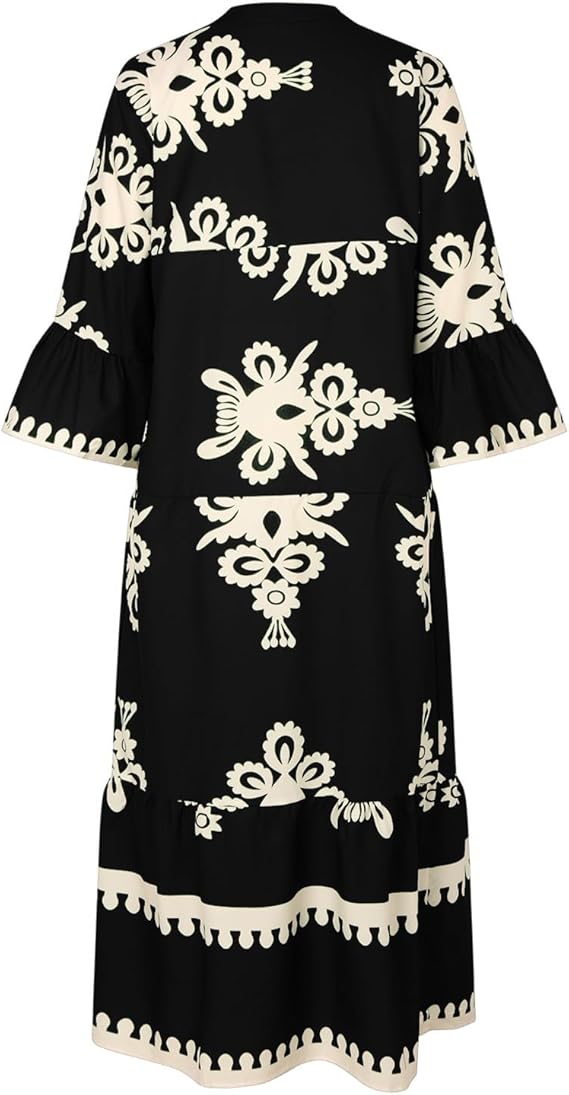 Elegant Printed Stand Collar Waist Dress