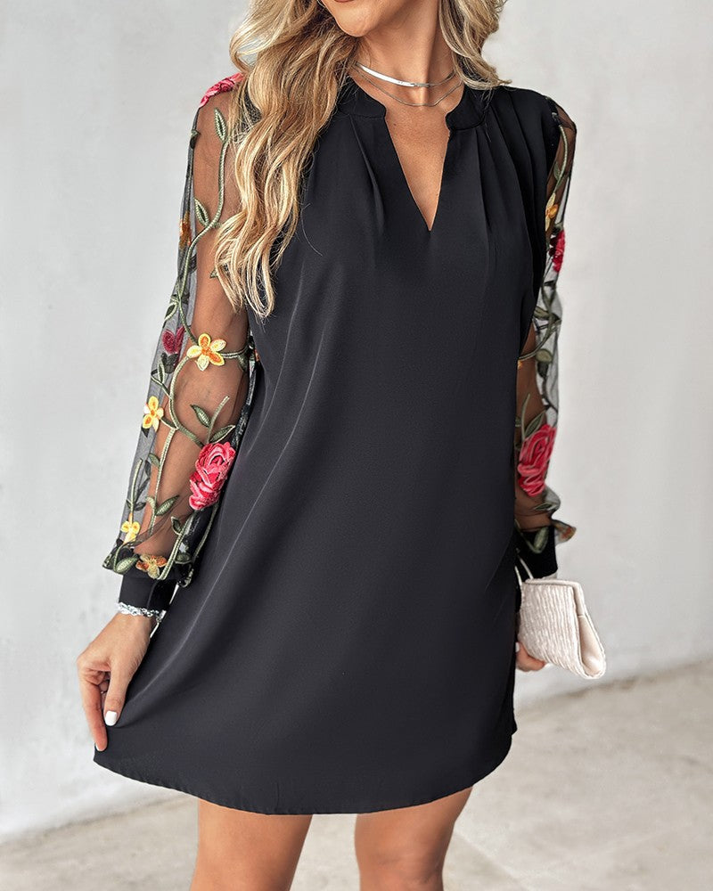 Spring And Autumn Casual Loose Long-Sleeved Lace Dress