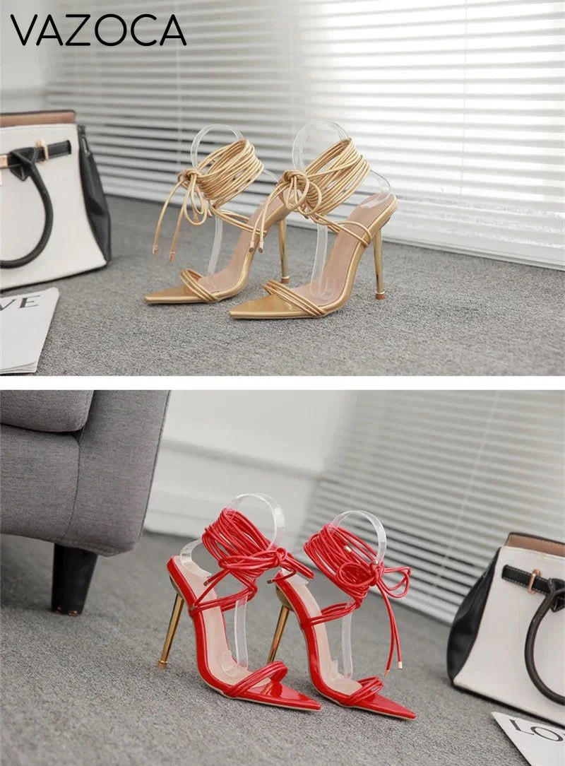 Gladiator Pointed Toe Lace-Up Stiletto Heels
