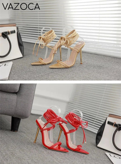 Gladiator Pointed Toe Lace-Up Stiletto Heels