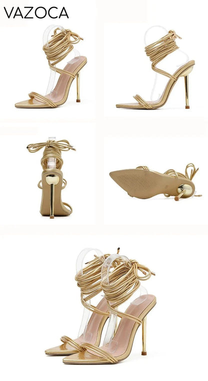 Gladiator Pointed Toe Lace-Up Stiletto Heels
