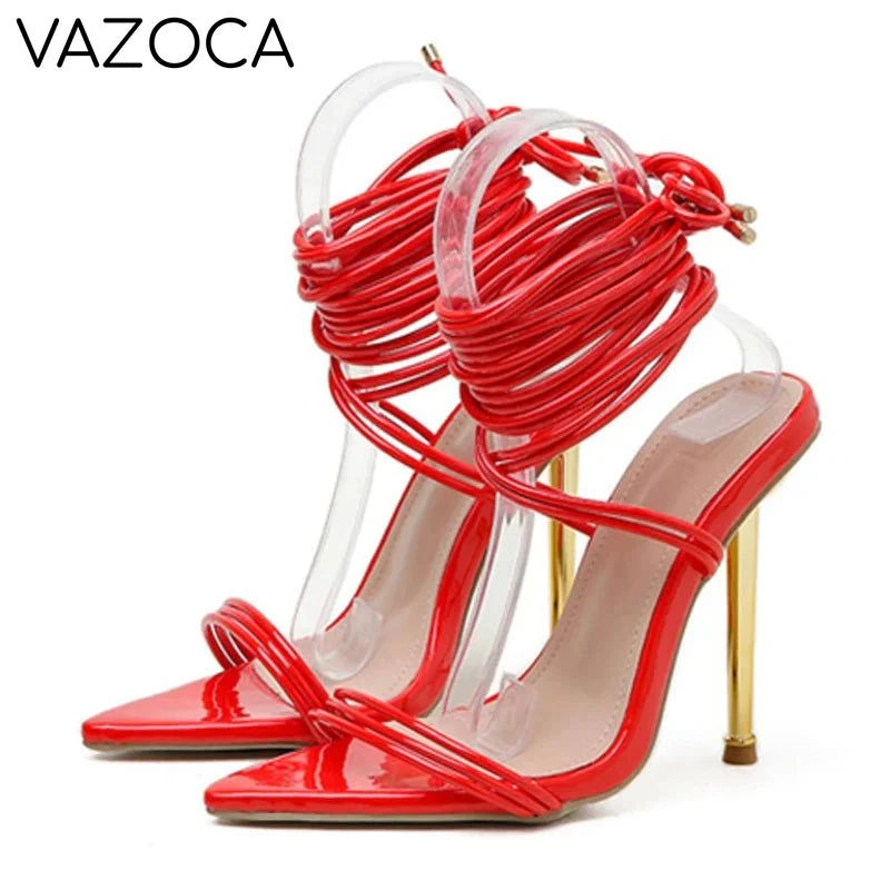 Gladiator Pointed Toe Lace-Up Stiletto Heels