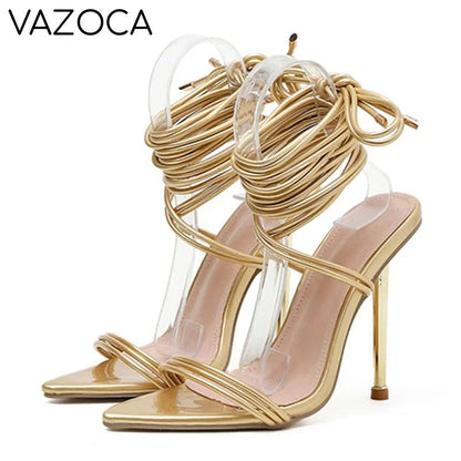 Gladiator Pointed Toe Lace-Up Stiletto Heels
