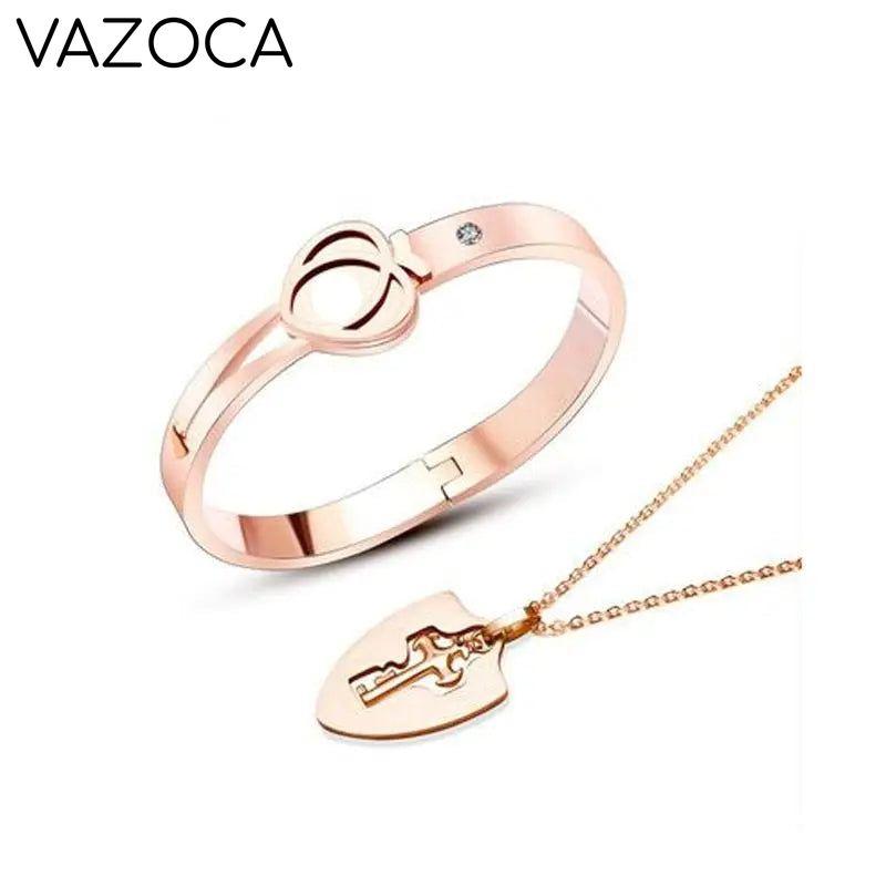 Heart Love Lock Bracelet With Key and Necklace